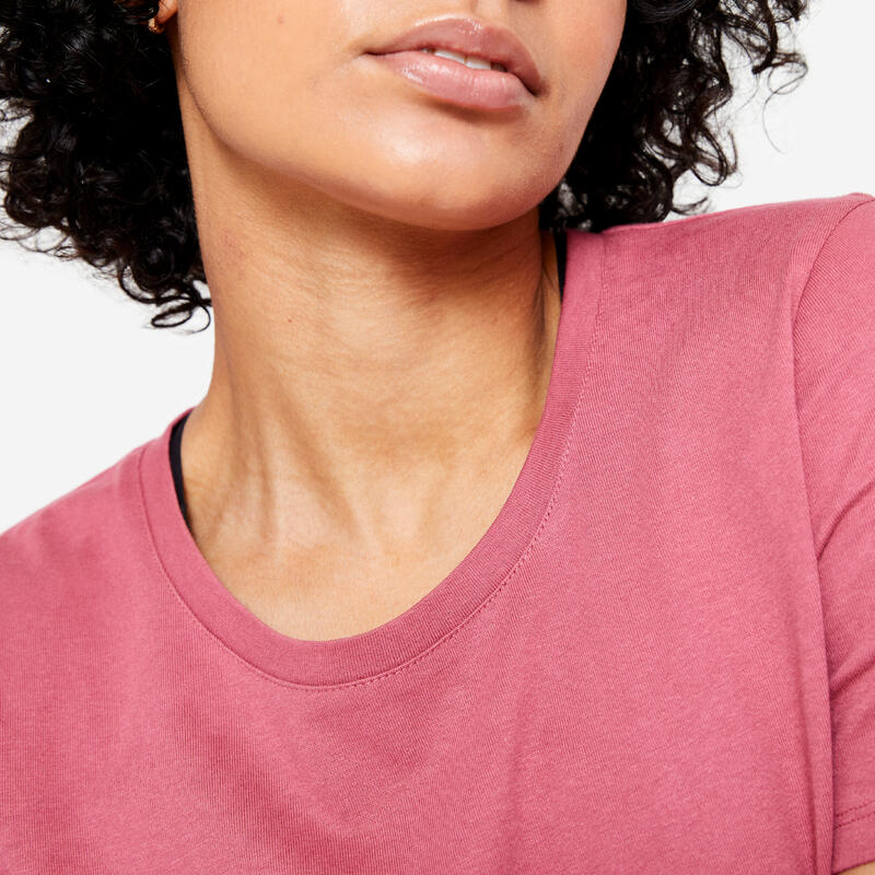 Tee-shirt en coton col rond femme, bordeau