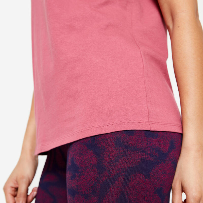 Tee-shirt en coton col rond femme, bordeau