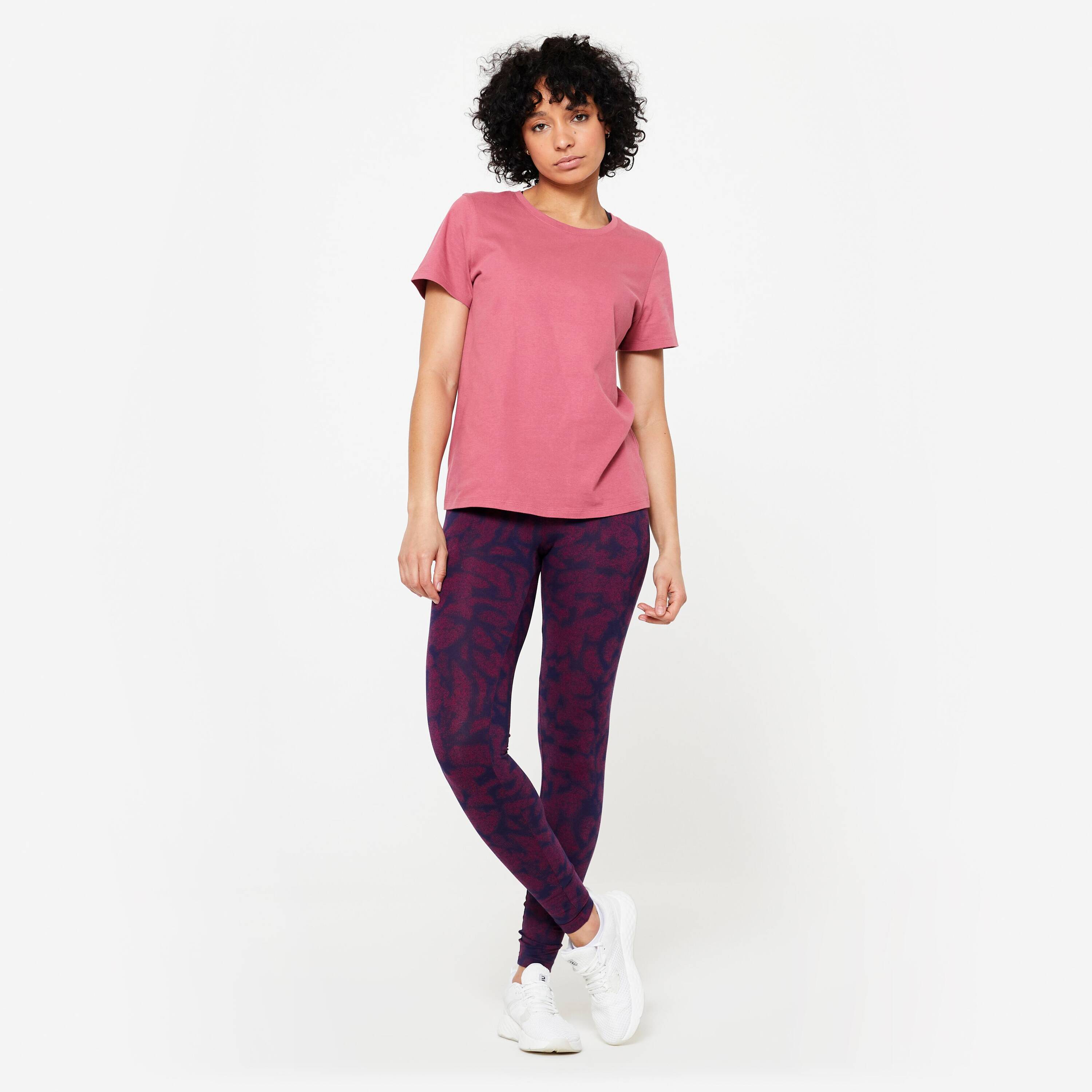 Women's Crew Neck Cotton T-Shirt - Burgundy -  2
