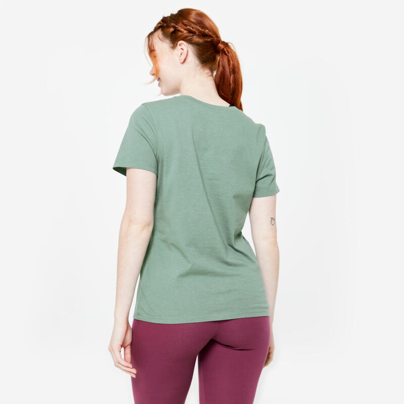 T-shirt donna palestra 500 regular fit 100% cotone verde