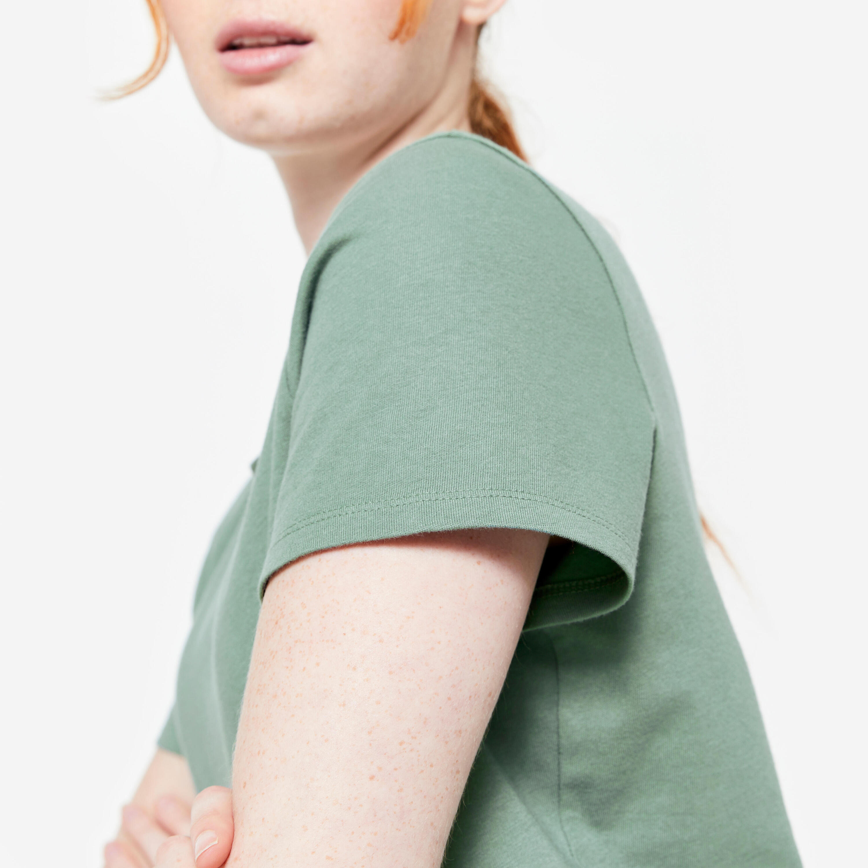 Tee-shirt en coton col rond femme, vert foncé 5/6