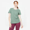 T-shirt de Fitness em Algodão com Decote Redondo Mulher 500 Verde-louro