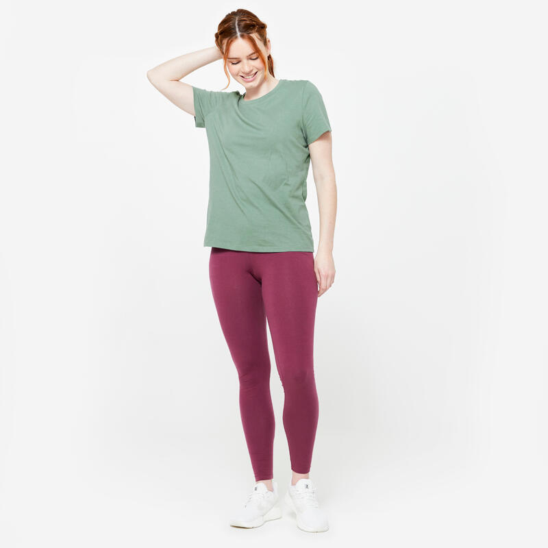 T-shirt donna palestra 500 regular fit 100% cotone verde