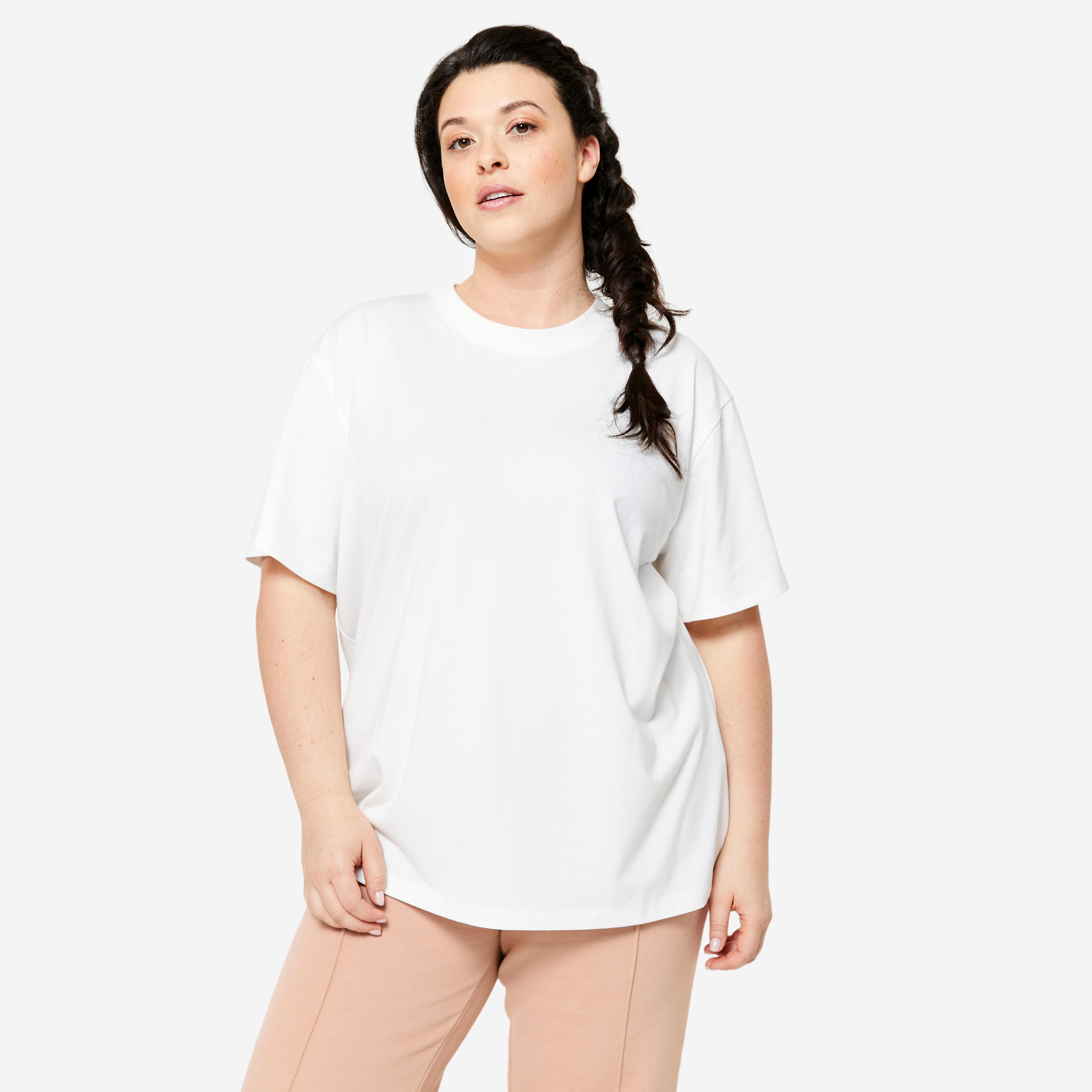 Oversize T-shirt, women's round neck - ecru