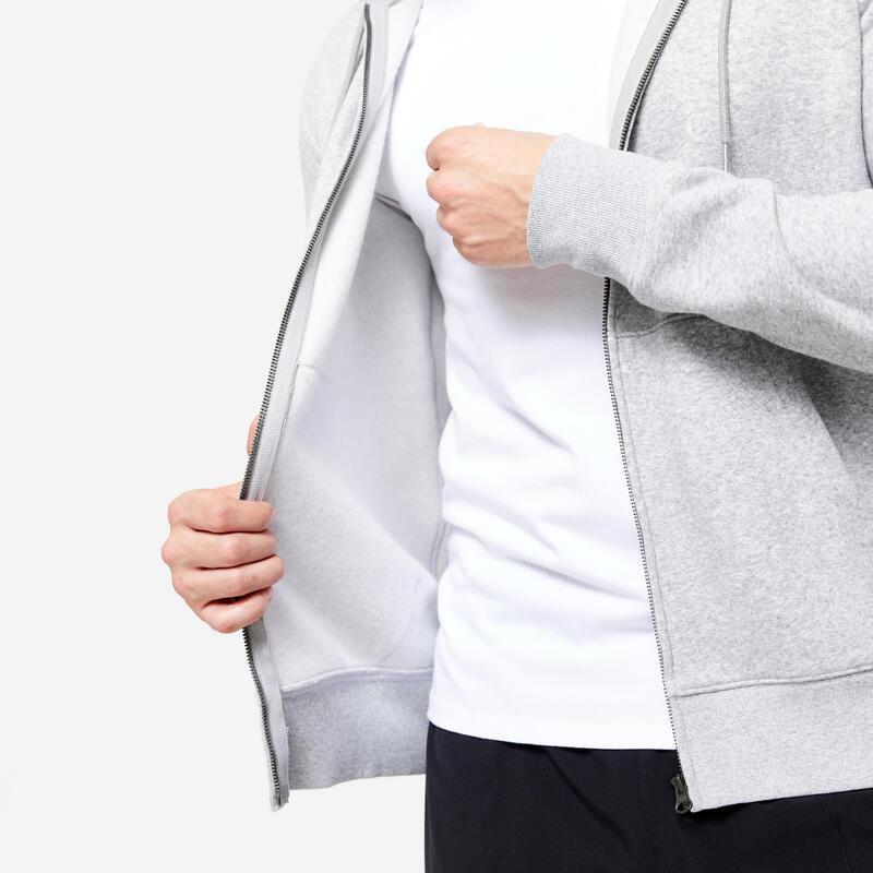 Chaqueta fitness con cremallera y capucha Hombre Domyos 100 gris