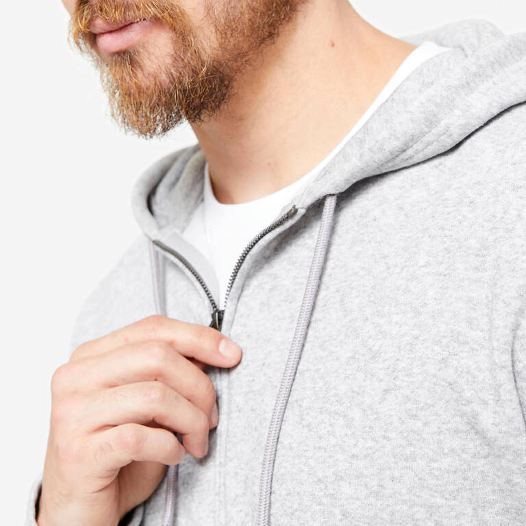 Men's Zip-Up Fitness Hoodie 100 - Grey