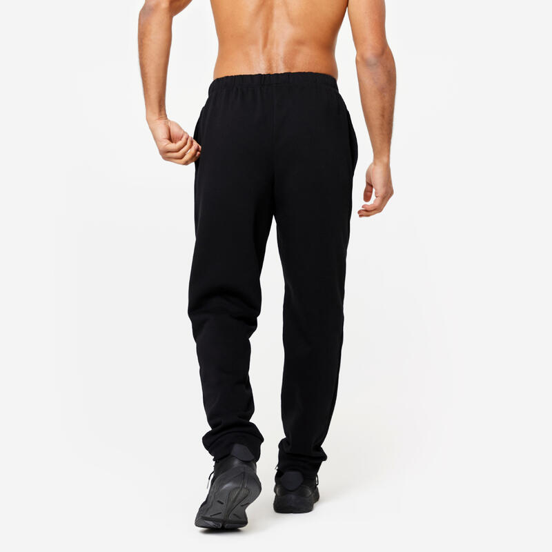 Pantaloni uomo fitness 100 misto cotone felpati neri