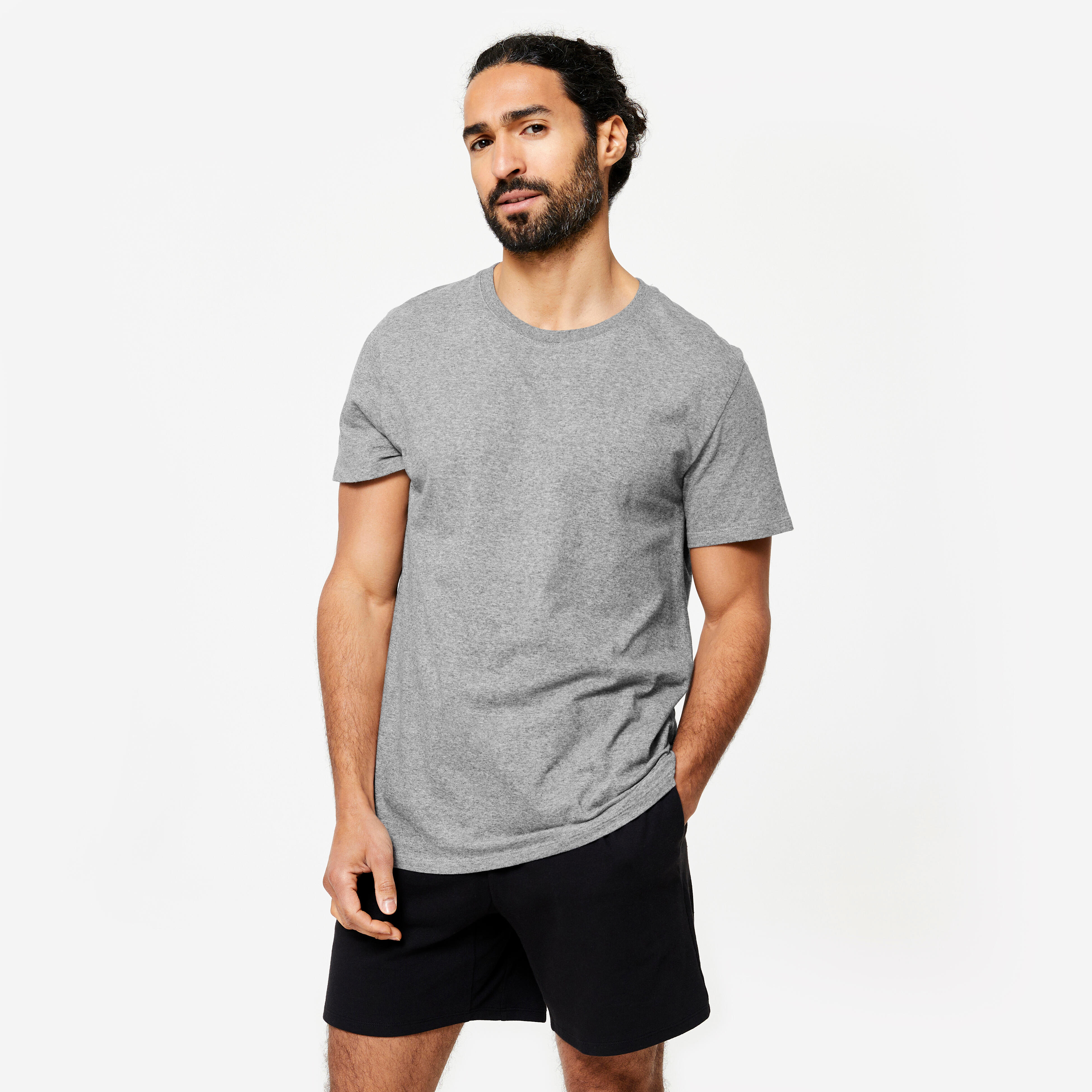 Men Gym Basic T-Shirt, 100% Cotton, Crew Neck, Regular Fit - Grey