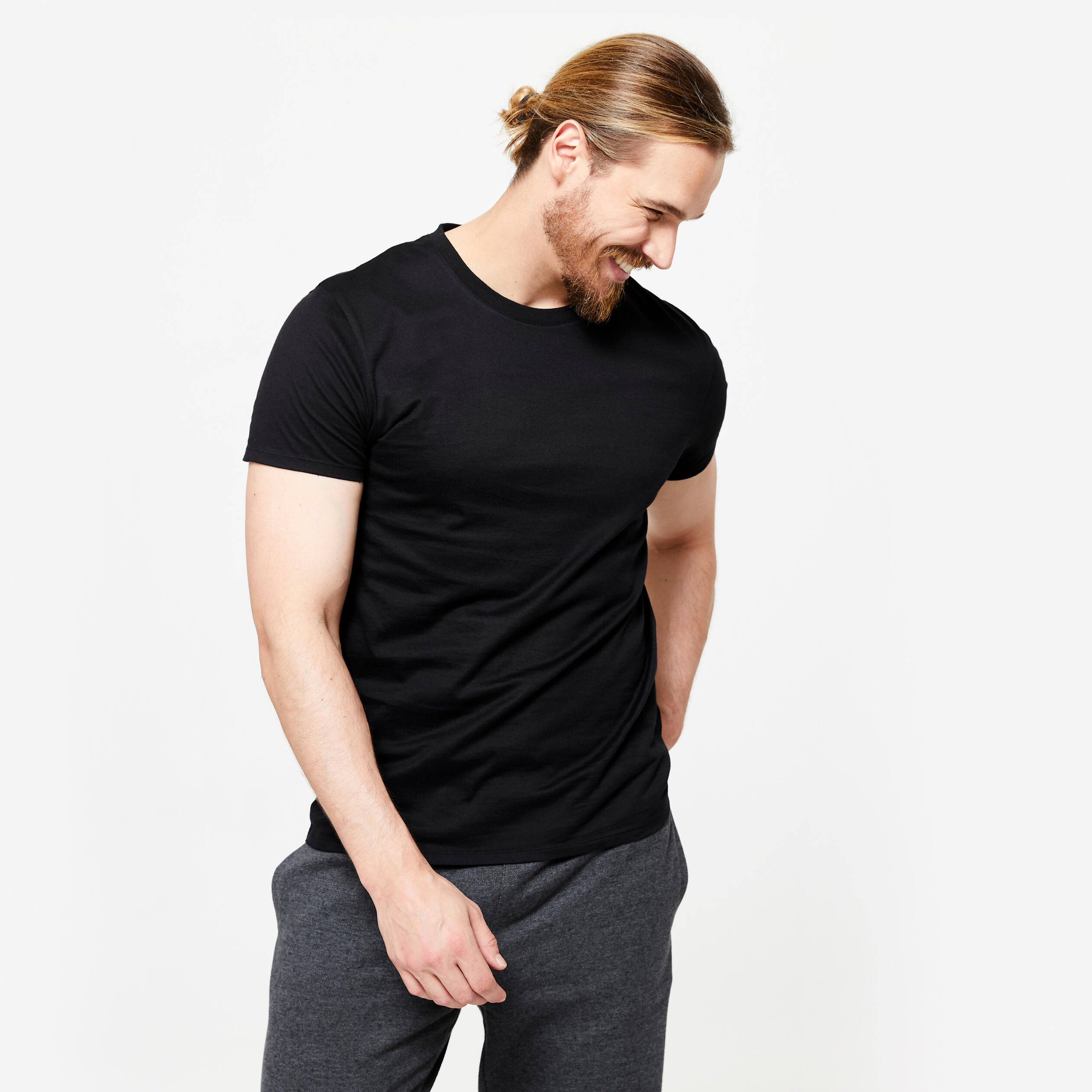 Men Gym T-Shirt Stretchable, Crew Neck, Sportee 100 - Black