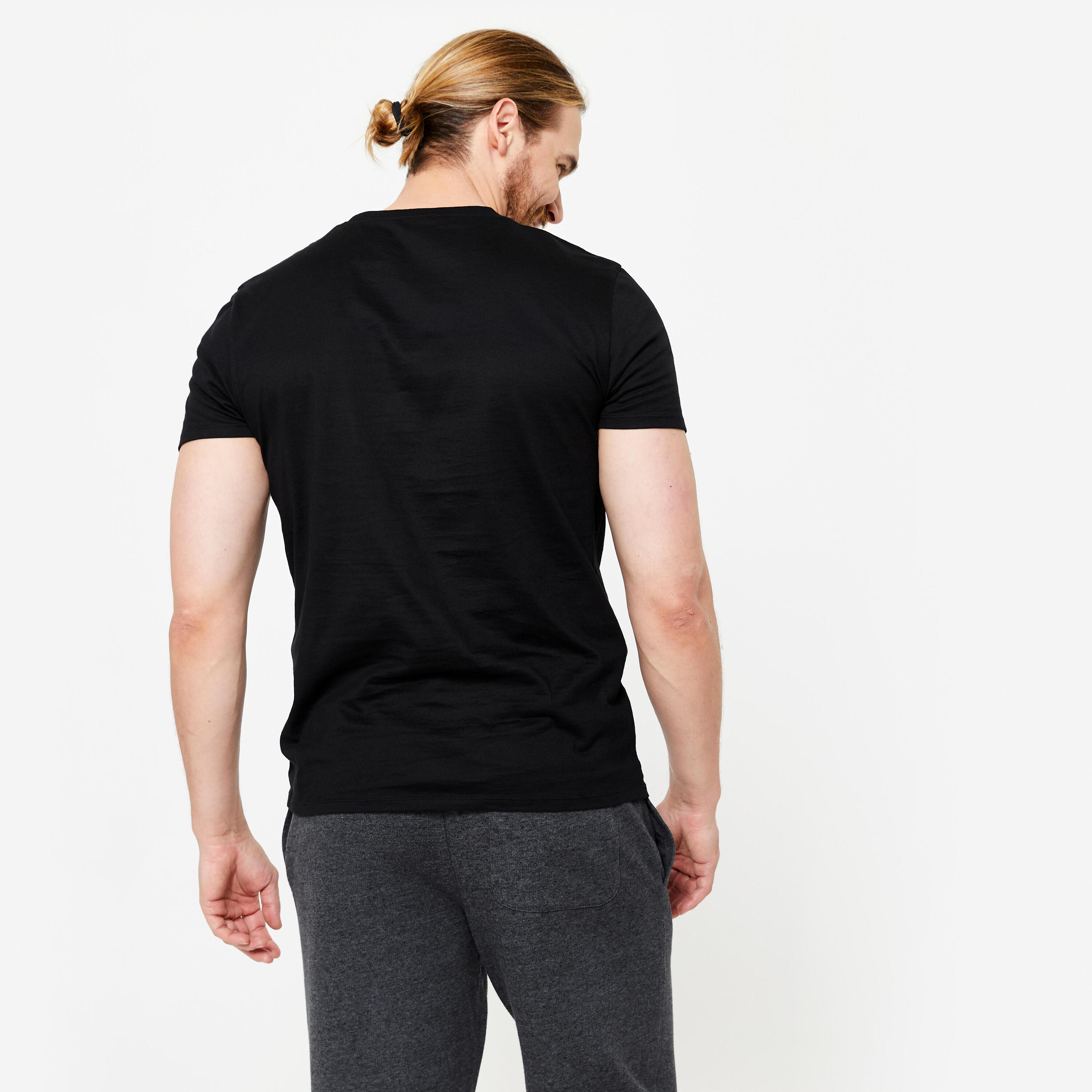 T-shirt nera uomo palestra SPORTEE 100 regular fit cotone 5/5
