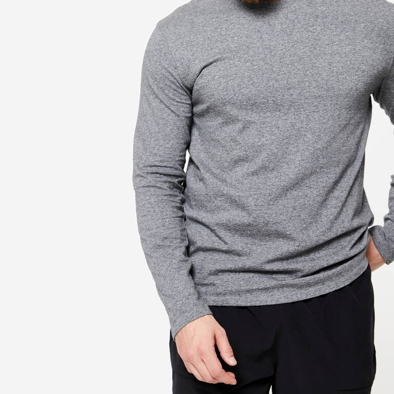 Men's Long-Sleeved Fitness T-Shirt 100 - Grey