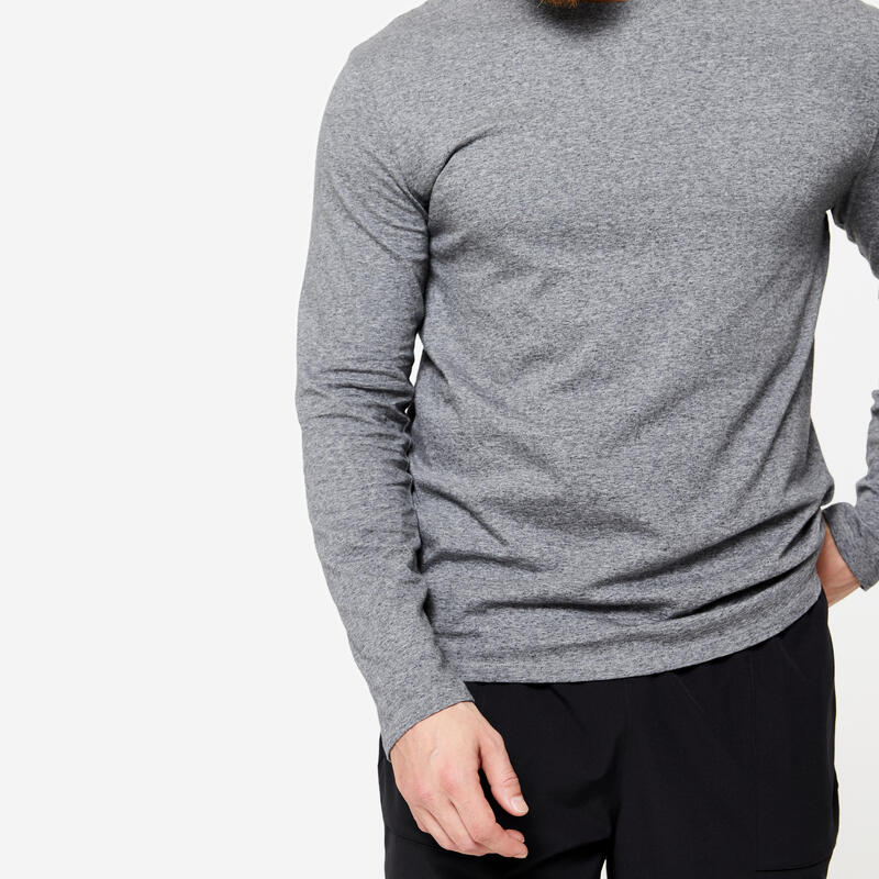 Erkek Gri Uzun Kollu Fitness Tişörtü - 100