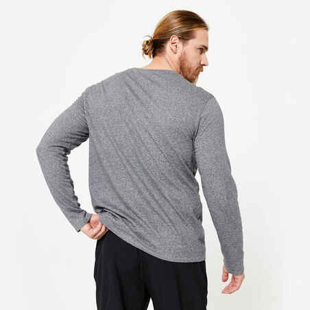 Men's Long-Sleeved Fitness T-Shirt 100 - Grey