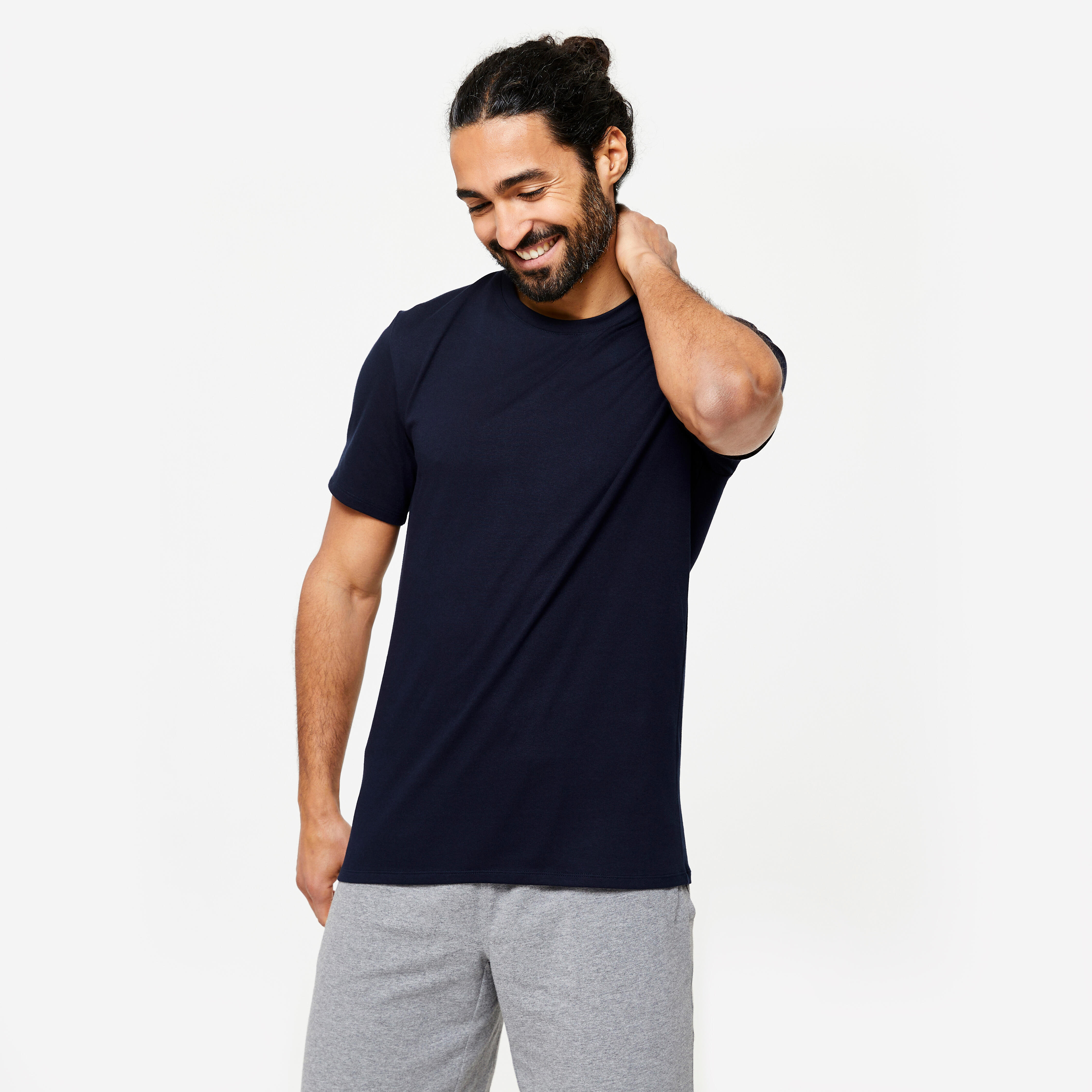 Uomo T-shirt slim in cotone - blu scuro