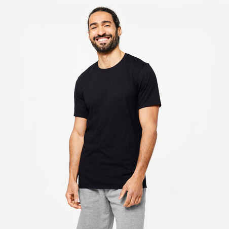 POLERA SLIM FITNESS 500 HOMBRE NEGRO