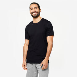 Camiseta fitness manga corta algodón extensible slim Hombre negro