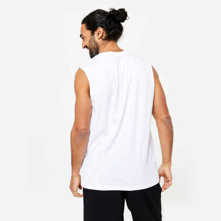 Men's Stretchy Fitness Tank Top 500 - White