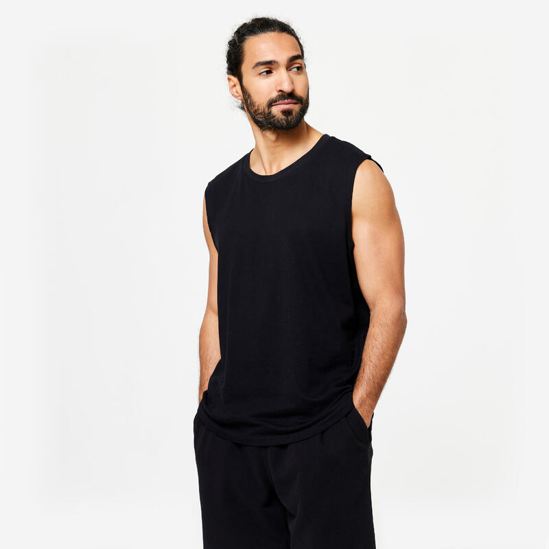 Camiseta fitness sin mangas tirantes cuello redondo algodón Domyos 500