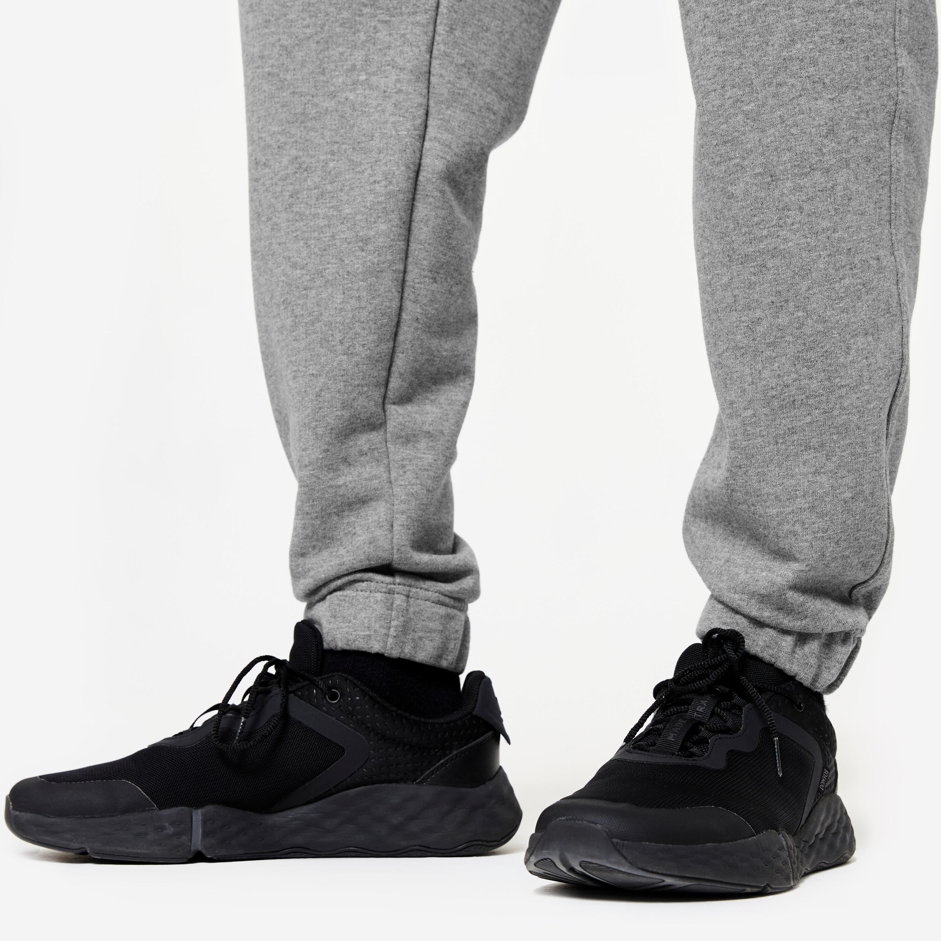 Pantaloni uomo fitness 500 ESSENTIALS regular misto cotone grigi 7/8