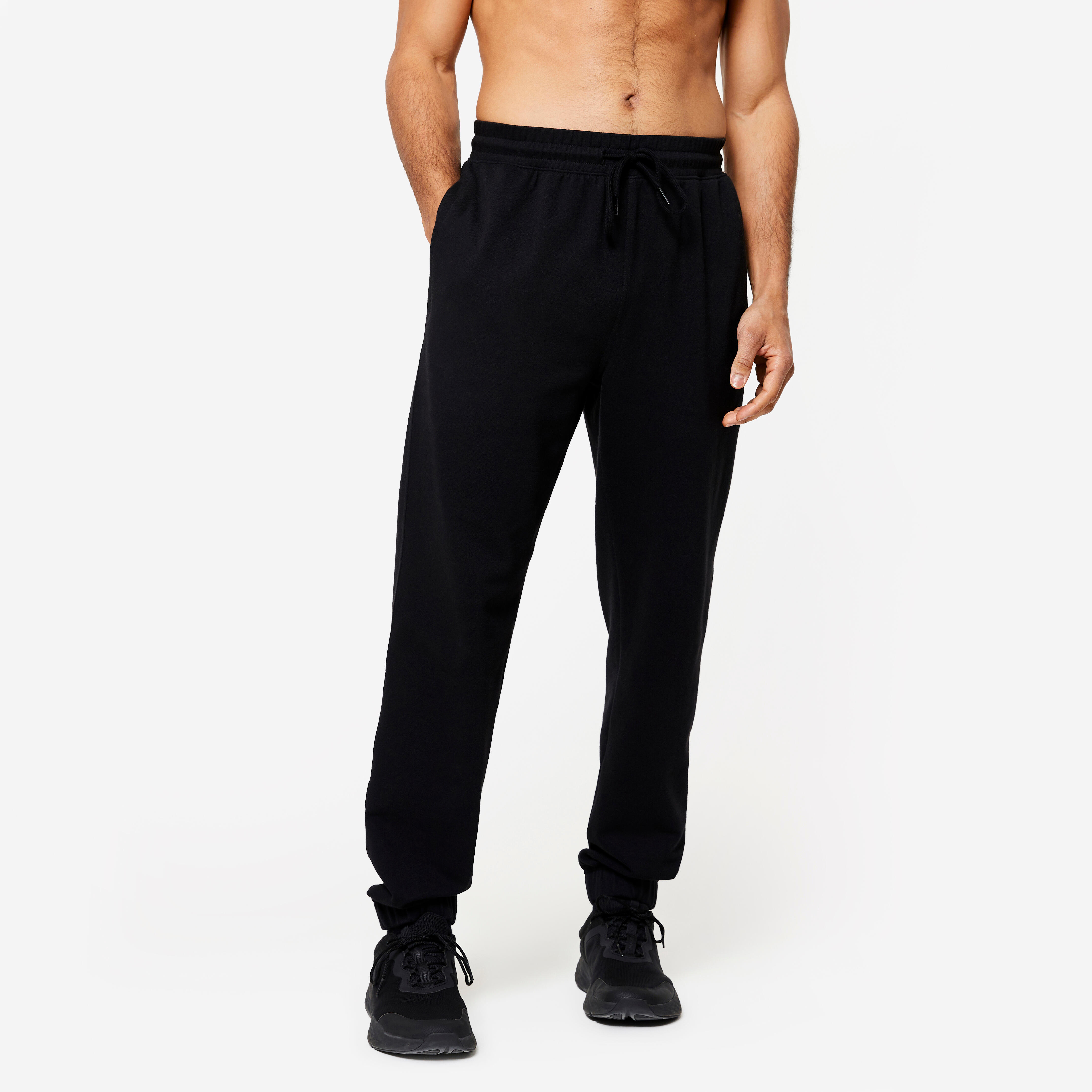 Pantalon chandal fitness algodon recto Hombre Domyos Essentials gris Decathlon