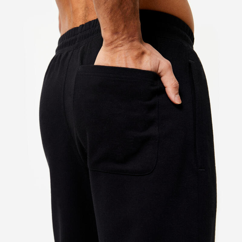 Pantaloni uomo fitness 500 ESSENTIALS regular misto cotone neri