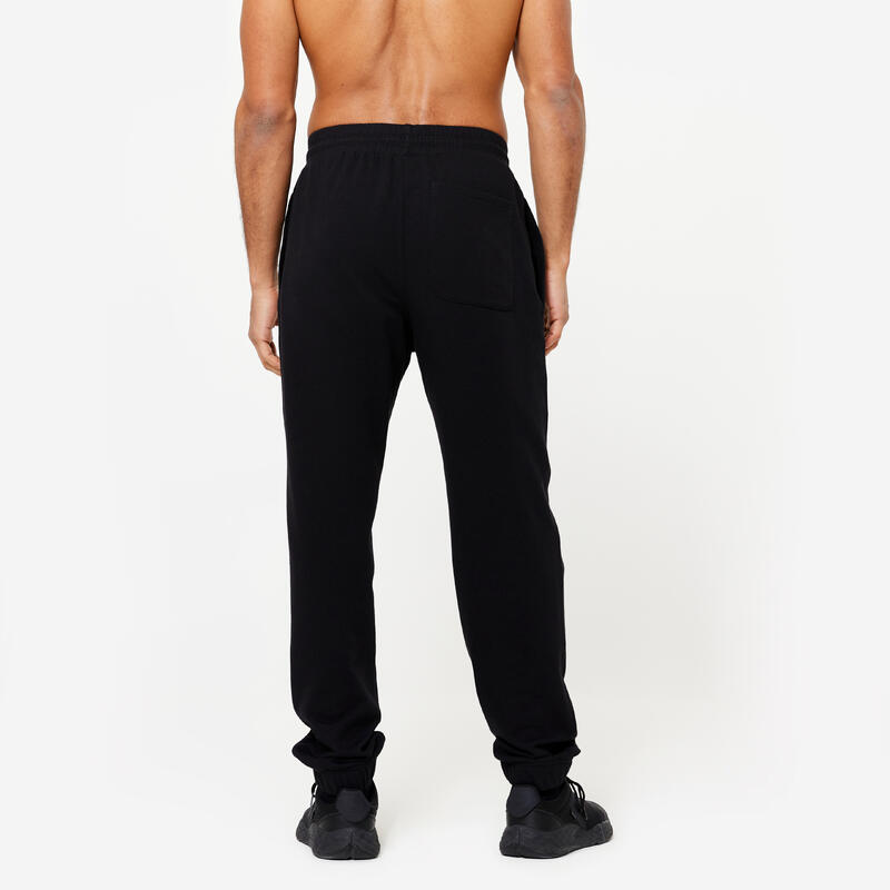 Pantaloni uomo fitness 500 ESSENTIALS regular misto cotone neri