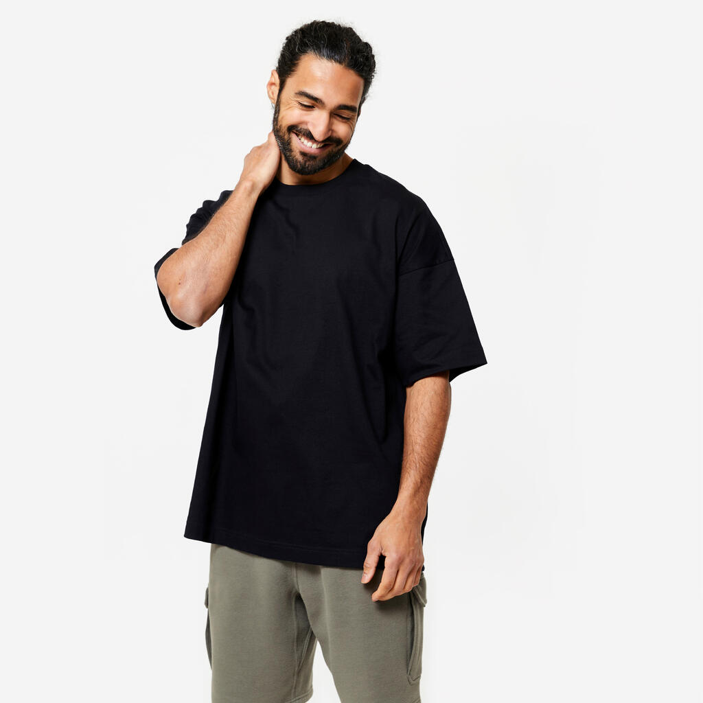 Ανδρικό T-Shirt γυμναστικής σε φαρδιά γραμμή 520 - Μαύρο