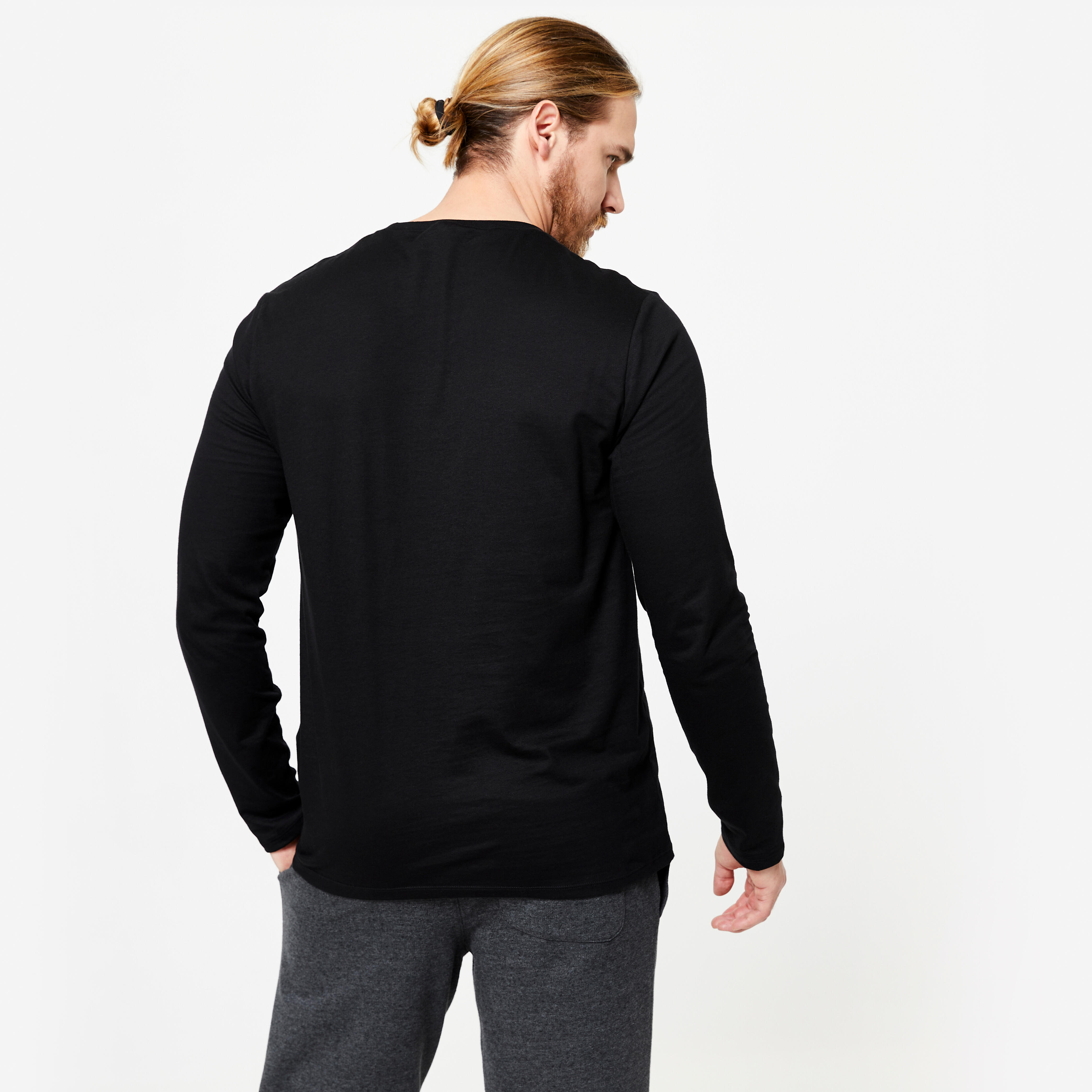 Men T-Shirt Long Sleeve Regular Fit 100 for Gym-Black