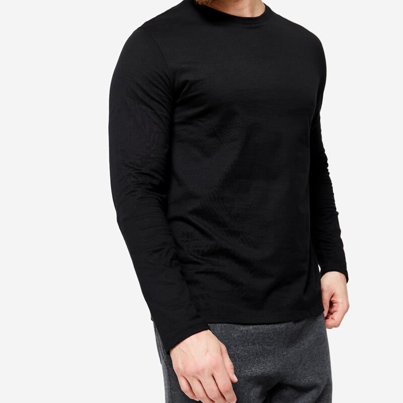 T-shirt maniche lunghe uomo fitness regular 100 %cotone nera