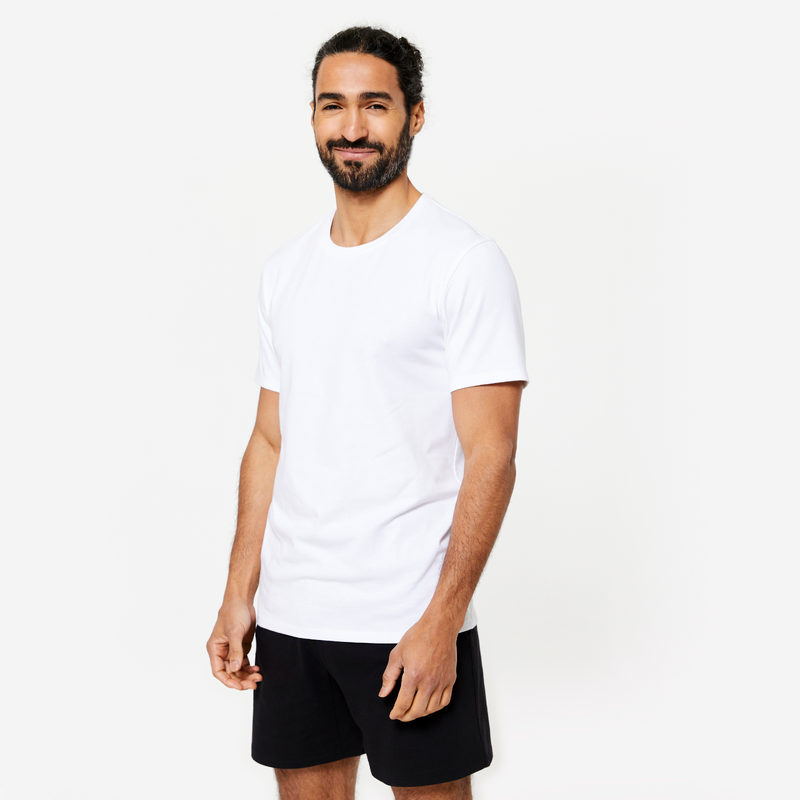 T-shirt fitness coton homme 100 sportee blanc pour les clubs et