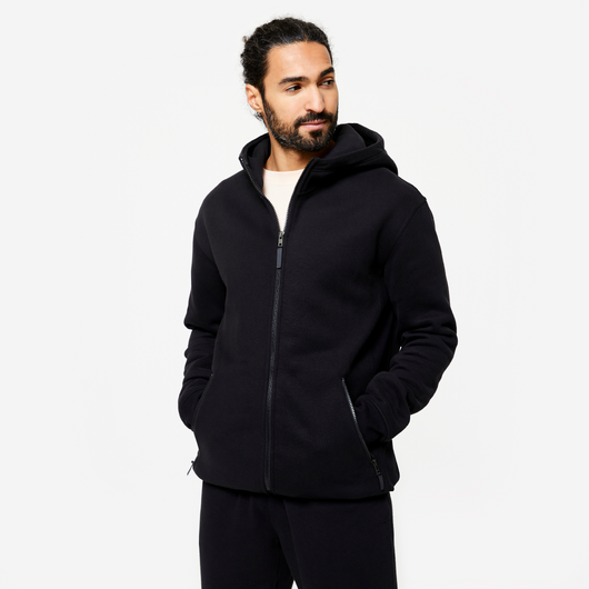 Sweat zippé avec capuche fitness homme, bleu noir