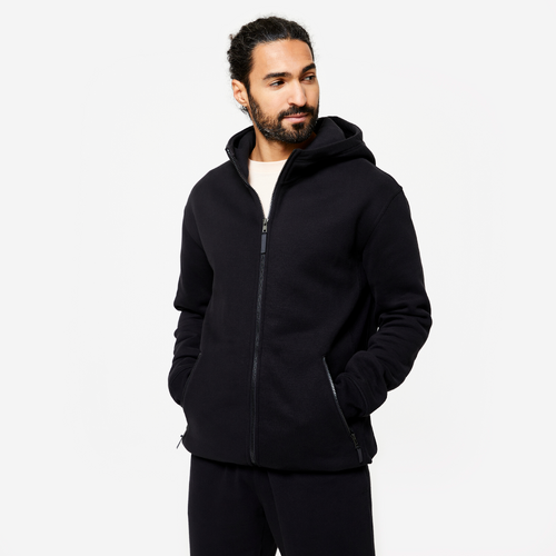 Sweat zippé avec capuche fitness homme, noir