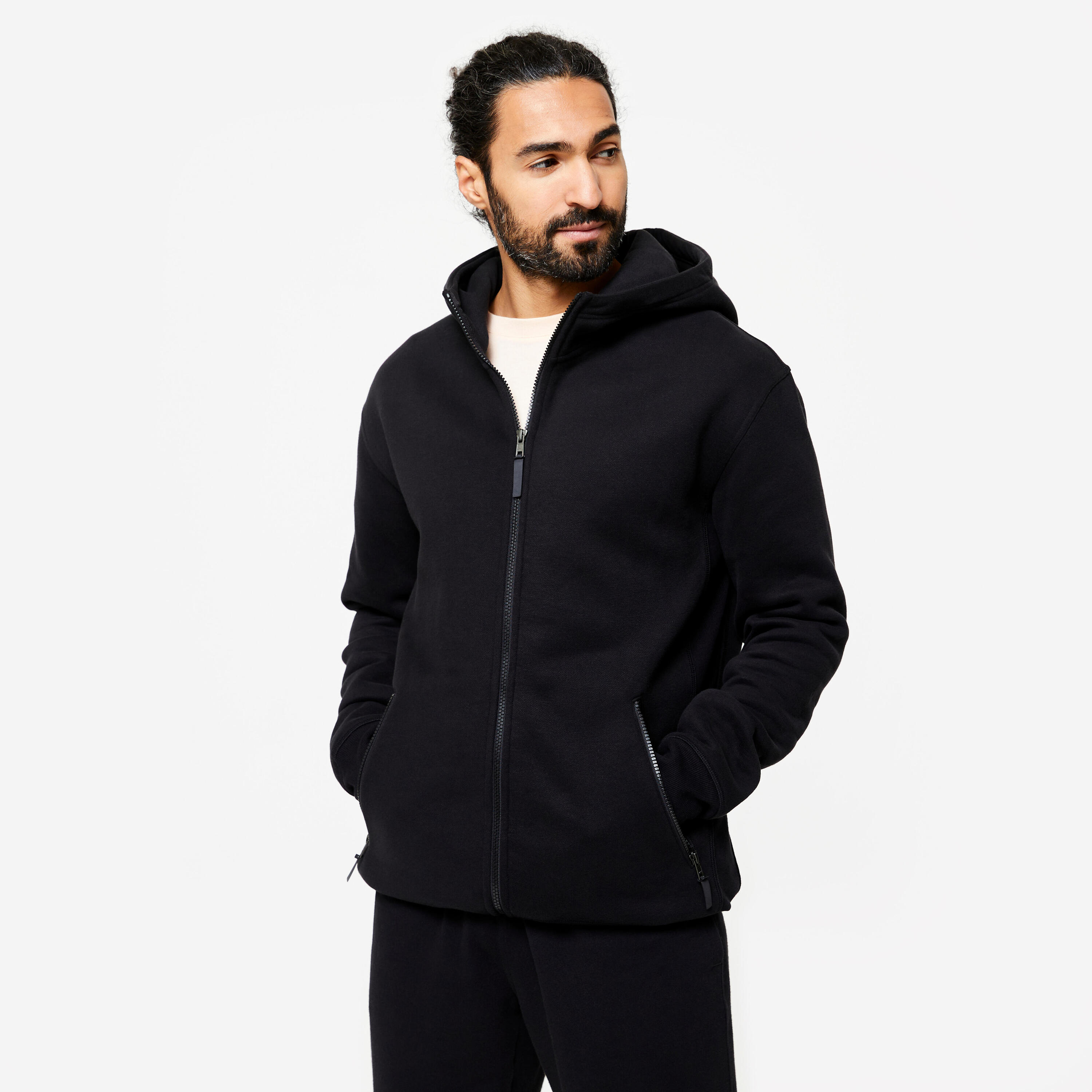 DOMYOS Felpa uomo fitness 520 misto sintetico felpata con cappuccio e zip blu