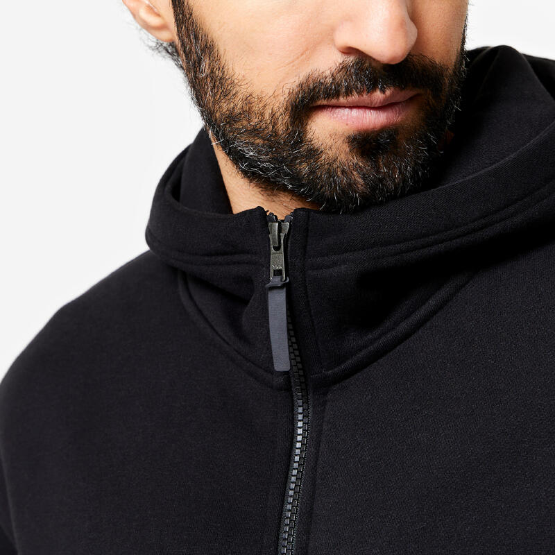 Sweat zippé avec capuche fitness homme, bleu noir