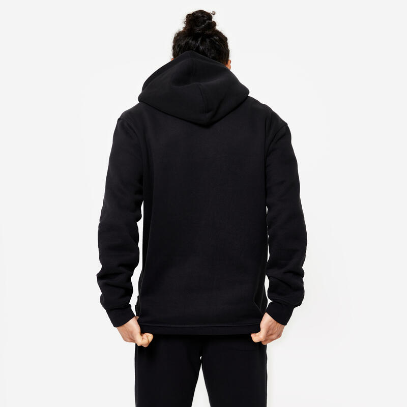 Sweat zippé avec capuche fitness homme, bleu noir