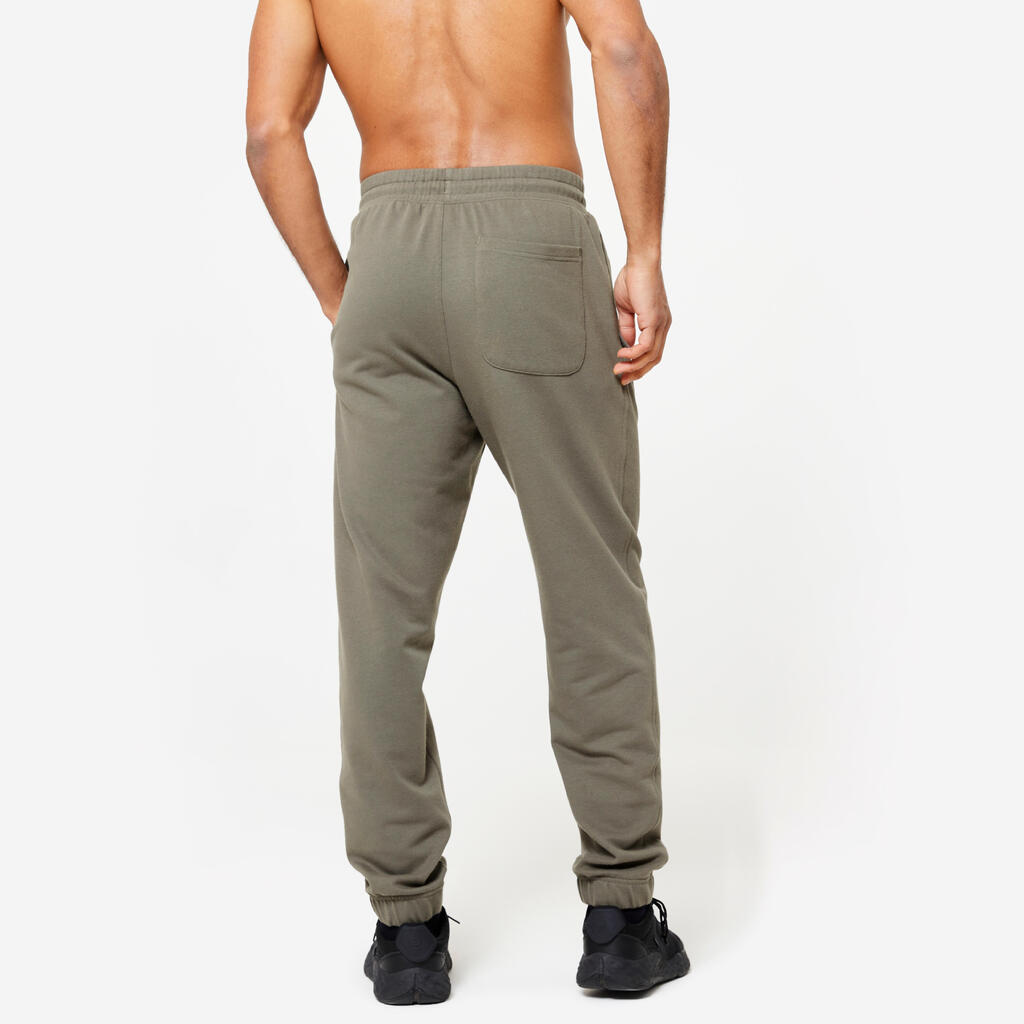 Men's Fitness Jogging Bottoms 500 Essentials - Ash Khaki