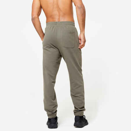 Men's Fitness Jogging Bottoms 500 Essentials - Ash Khaki