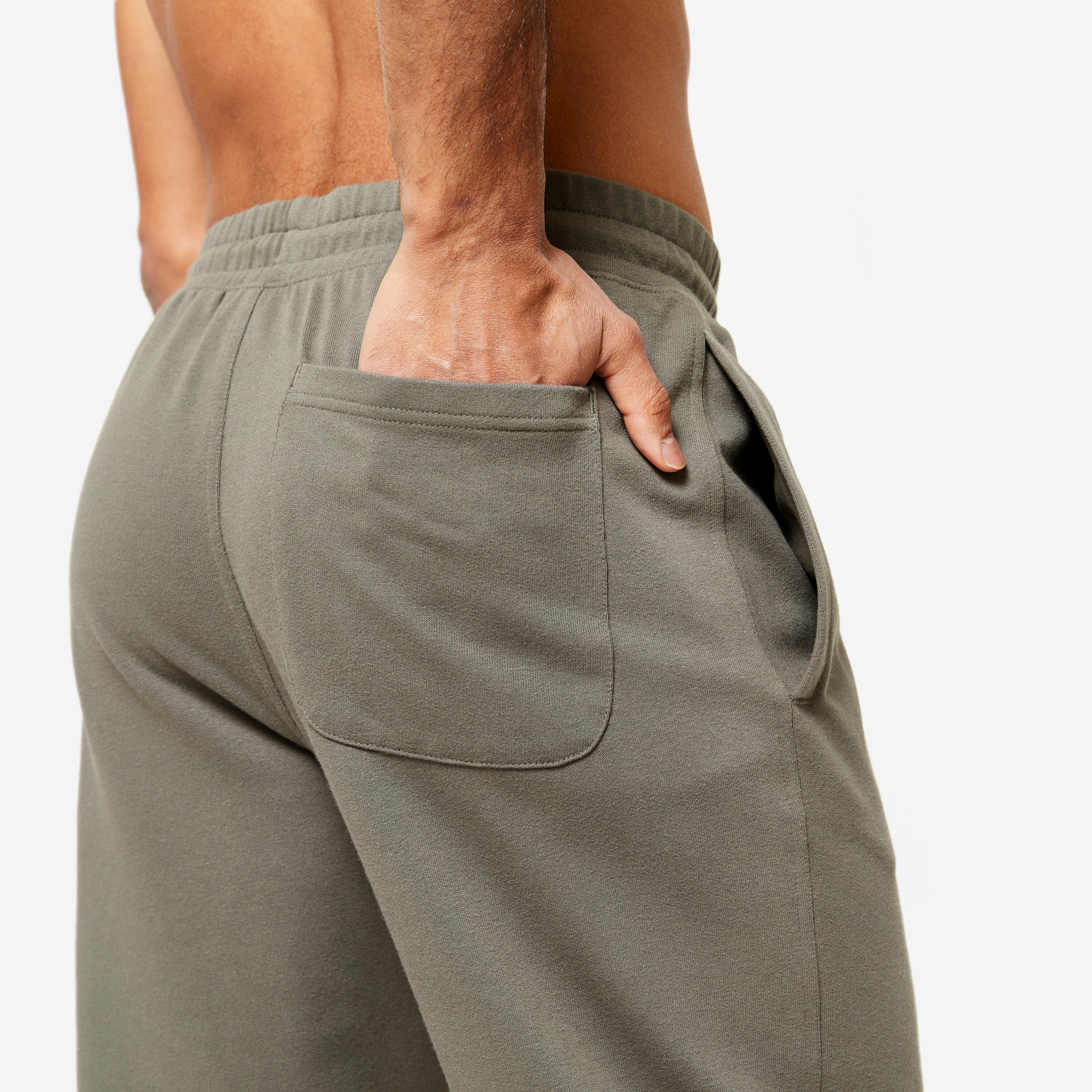 Pantaloni tuta uomo regular fit felpati verde militare 3/8