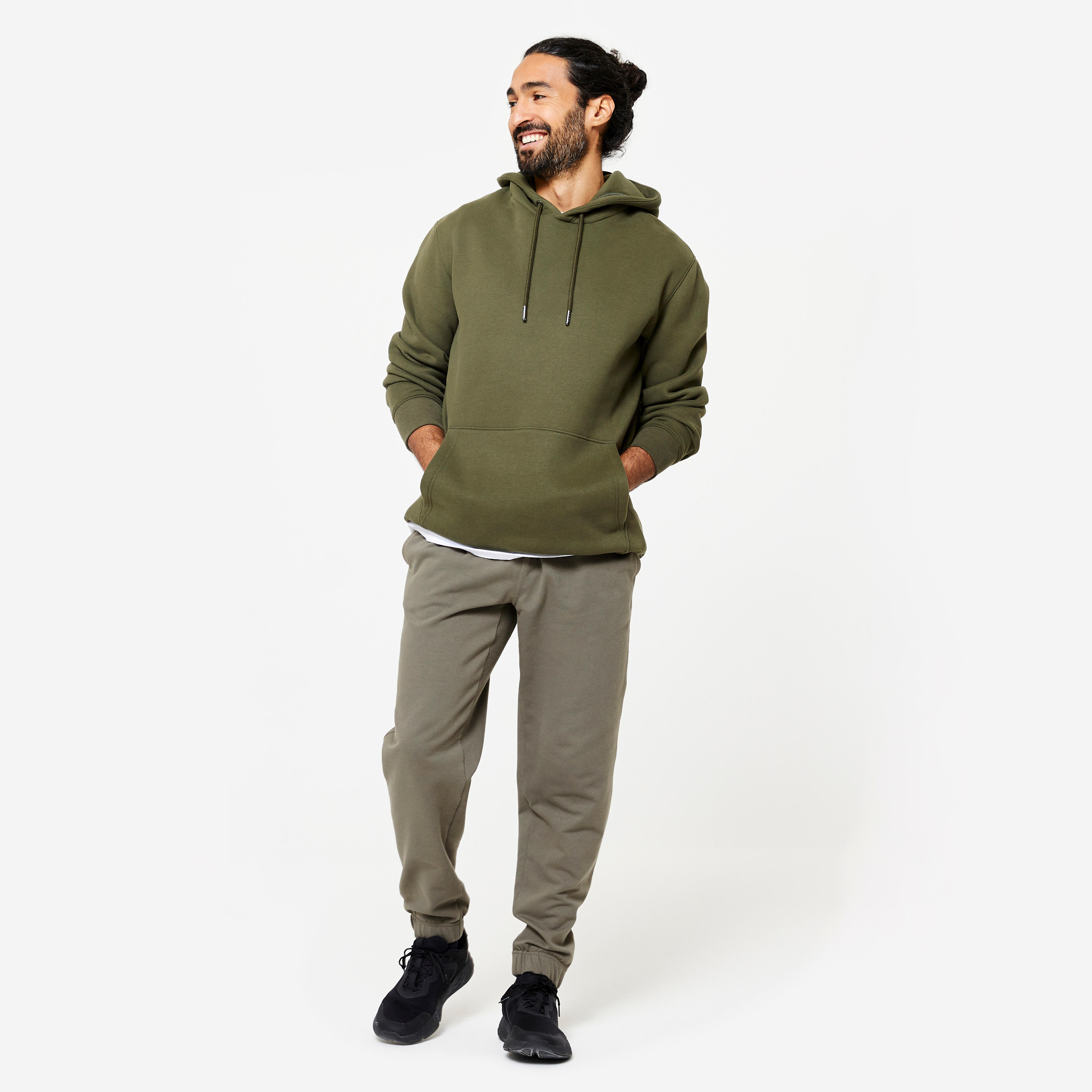 Pantalon coton ouate homme 500 Vert Kaki Cendr Domyos Decathlon