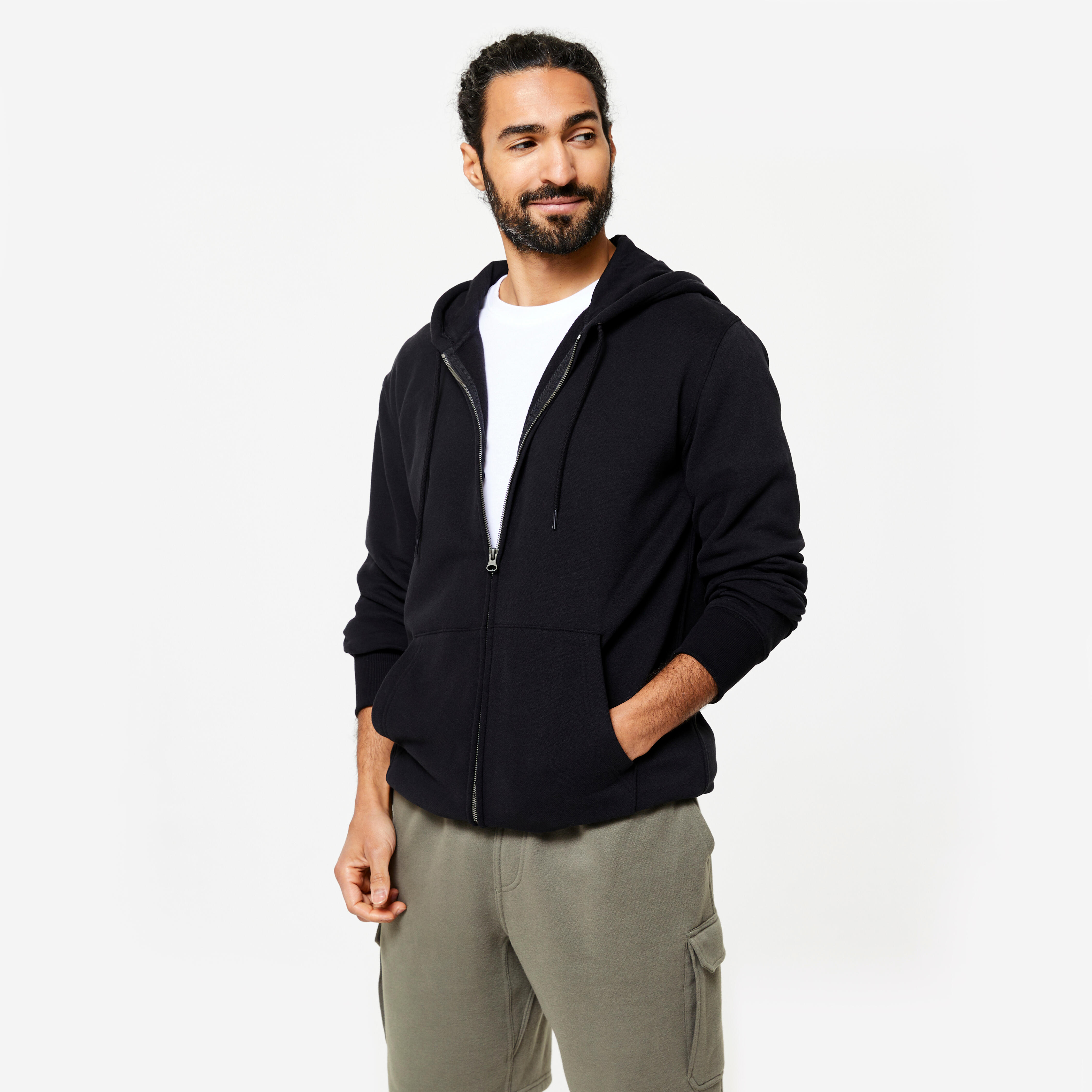 Men's Fleece Zip-Up Fitness Hoodie - Black