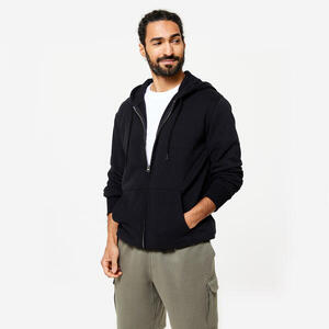 Sudadera Fitness Hombre Negro Cremallera Capucha Muletón