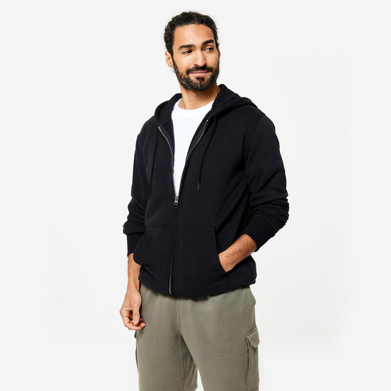 Erkek Siyah Kapüşonlu Sweatshirt 500 Essentials - Fitness