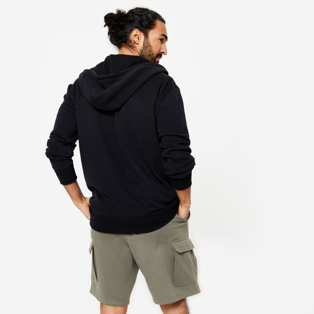 Sweat zippé à capuche Fitness Homme - 500 Essentials Noir