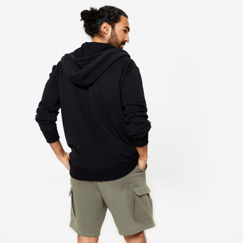 Erkek Siyah Kapüşonlu Sweatshirt 500 Essentials - Fitness