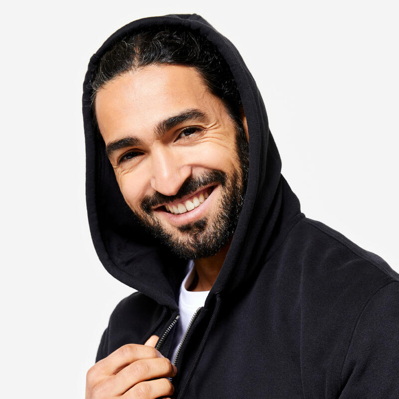 Erkek Kapüşonlu Fermuarlı Sweatshirt - Siyah