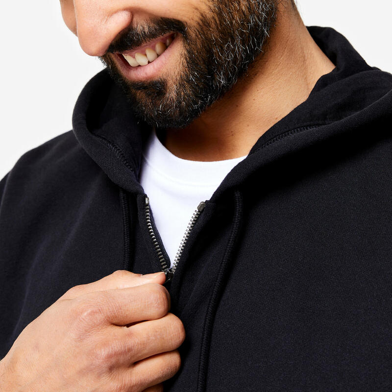 Erkek Kapüşonlu Fermuarlı Sweatshirt - Siyah