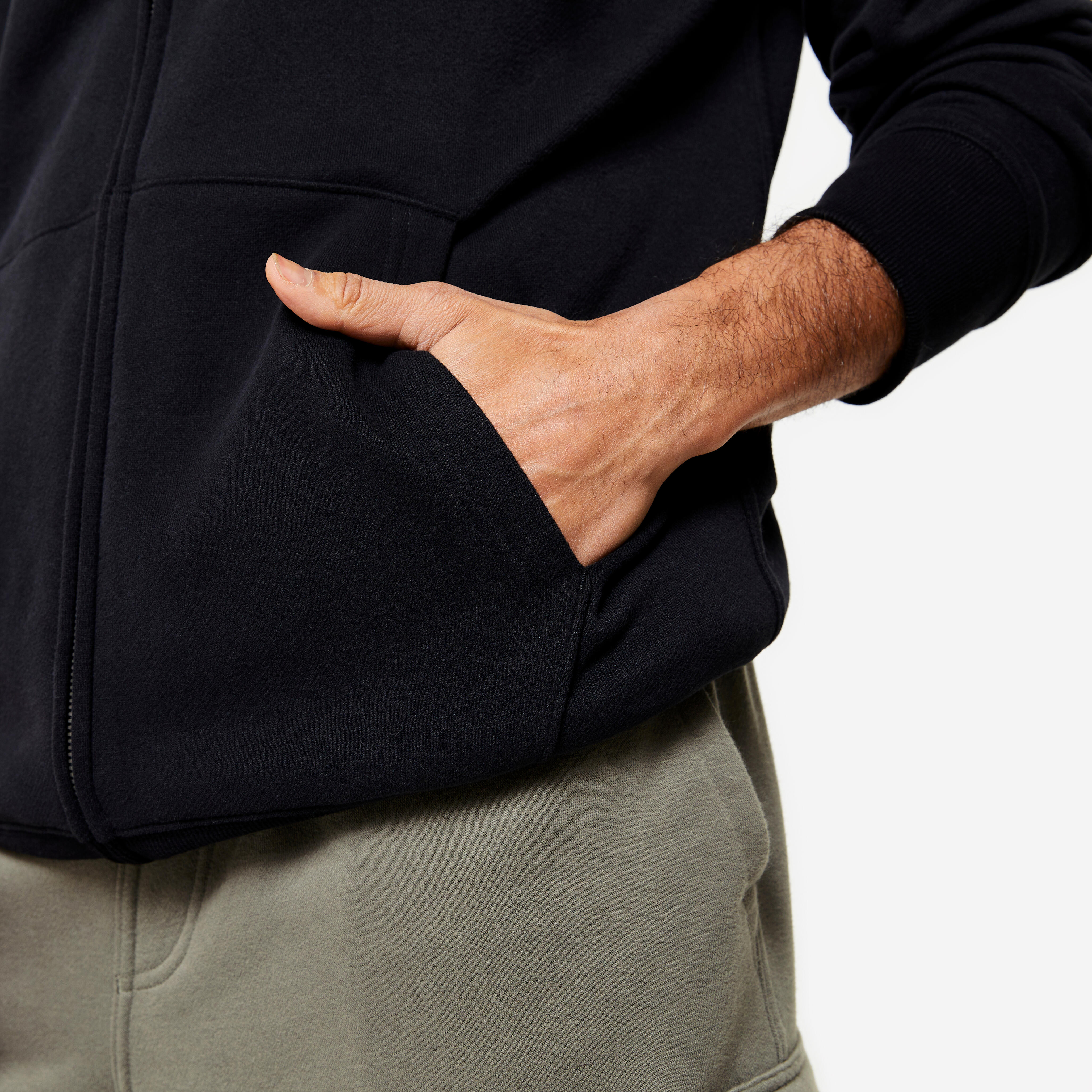DOMYOS Pánska mikina na zips s kapucňou na fitness čierna 5XL · záber 8