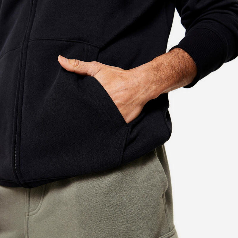 Erkek Kapüşonlu Fermuarlı Sweatshirt - Siyah