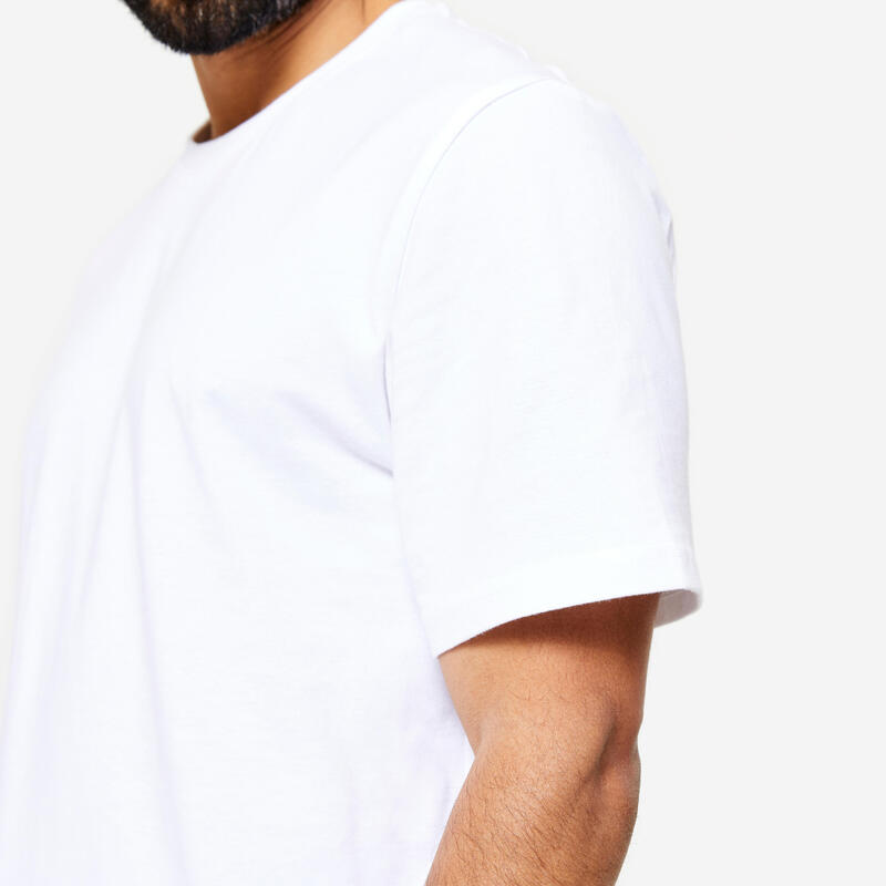 T-shirt bianca uomo palestra 500 ESSENTIALS regular fit 100% cotone