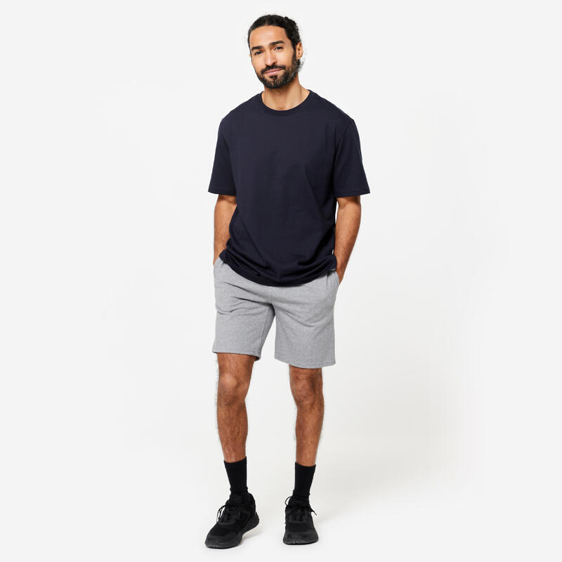 Tricou fitness guler rotund mânecă scurtă, Albastru-Negru Bărbați